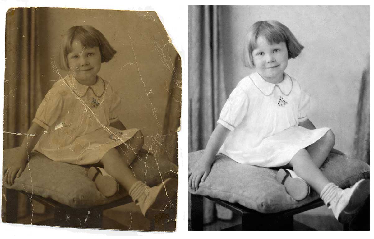 Little girl digitally repaired photo by Robert Berdan 